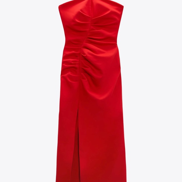 Zara limited edition celeb style ruched tube midi dress with slit - Picture 6 of 8
